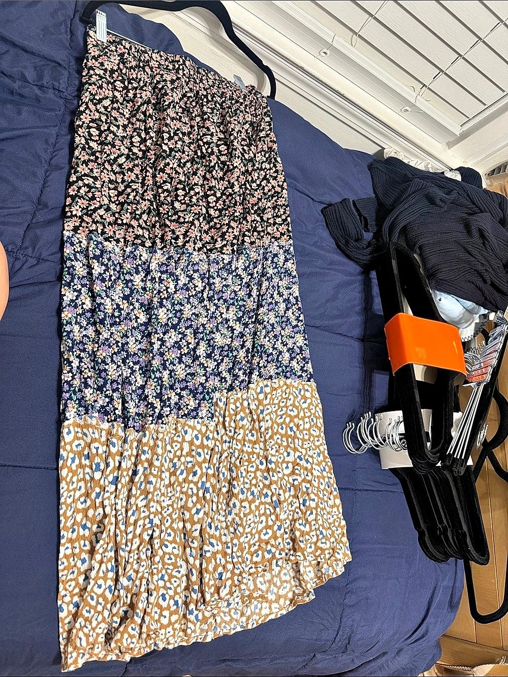 Floral Maxi Skirt in Blue & Brown
